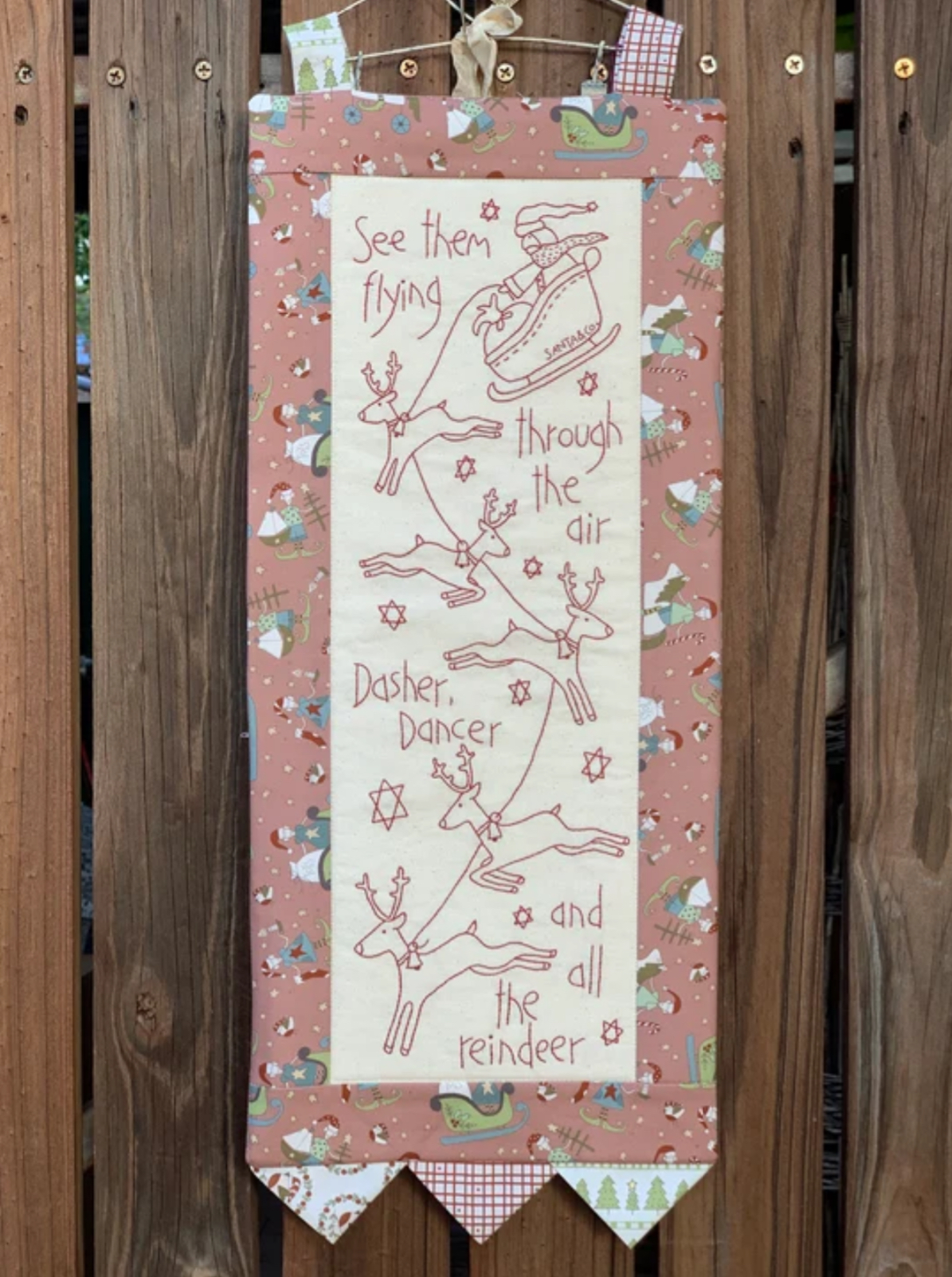 Dasher and Dancer pre-printed stitchery